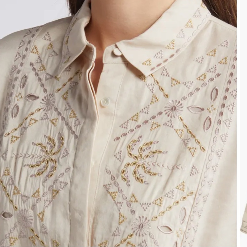 Kobi Halperin Genevieve Embroidered Linen Blend Button-Up Shirt